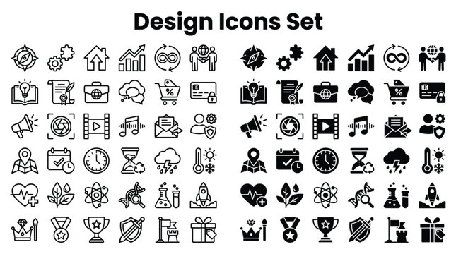 Design System Icons Set Features Various Symbols and Graphics