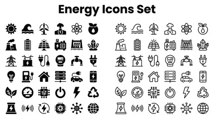 Fototapeta premium Energy icons set including various renewable sources and technology