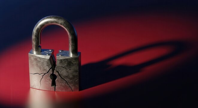 Broken Padlock Symbolizing Security Failure and Risk