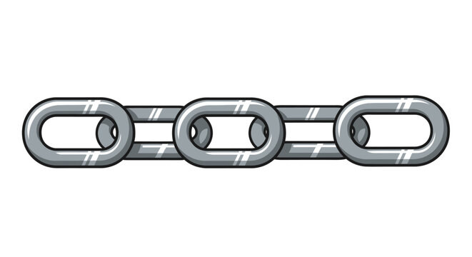 Modern illustration of a robust metal chain featuring three connected links, symbolizing powerful connection, enduring strength, and the core concept of unity