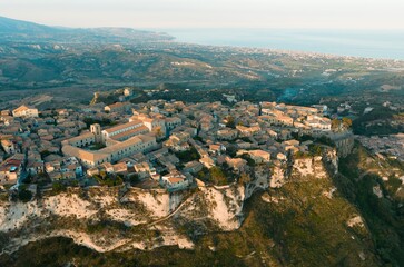Obraz premium Aerial view of the city of Gerace in Calabria mountain