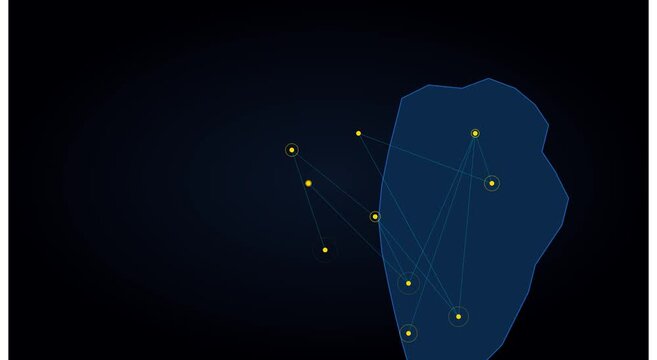 Digital network connection map with glowing nodes and animation