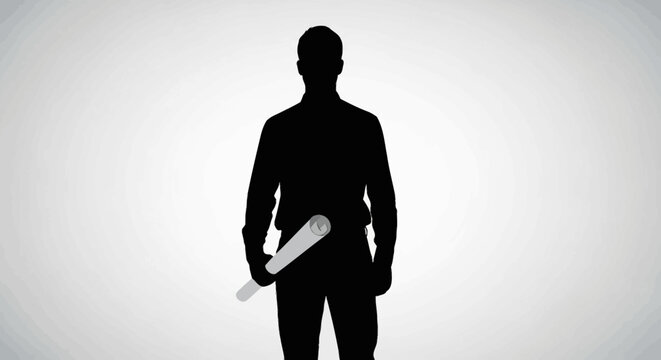 Silhouette of a man holding blueprints, representing architecture, planning, and construction.