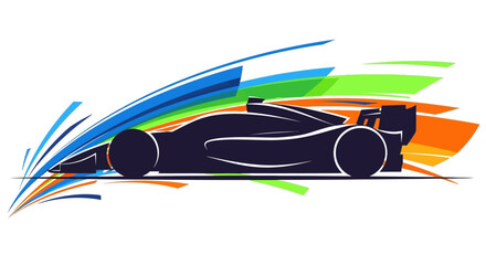 Obraz premium Formula 1 Race Car Silhouette with Abstract Colorful Speed Streaks