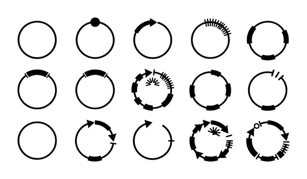 Circular plasmid map icons set, 15 vector DNA sequence diagrams, genetic engineering and biotechnology research symbols for laboratory data visualization