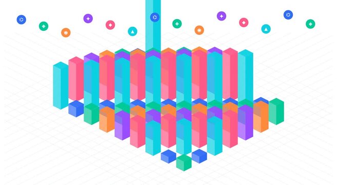 Isometric data visualization 3 d bar chart animation