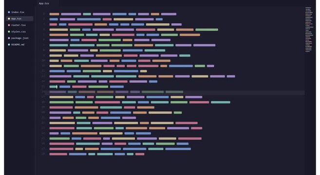 Software development code editor interface with animation
