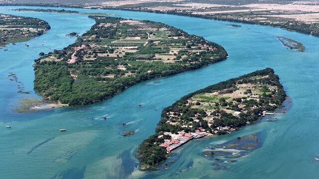 Sao Francisco River In Juazeiro In Bahia Brazil. Biggest Northeast River. Massangano And Rodeadouro Islands. Nature Forest Trees. Sao Francisco River In Juazeiro Bahia. Riverside Agriculture Fields.
