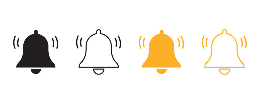 Notification bell icon vector set for app alerts, social media reminders and system messages communication icons