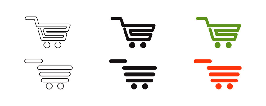 Trolly vector icon set. Retail shopping trolley basket vectors pack for modern e-commerce platform digital product purchase button icons