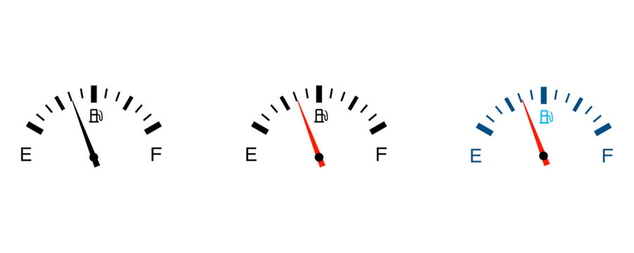 Car fuel gauge vector icon set. Car fuel gauge icon vector set showing dashboard gas tank levels from empty to full indicators