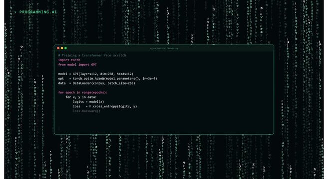 Ai machine learning model training code on digital animation