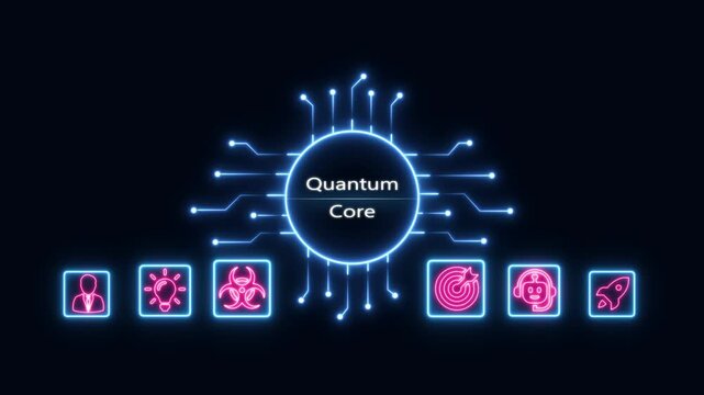 Quantum Core with Connected Icons on Dark Background