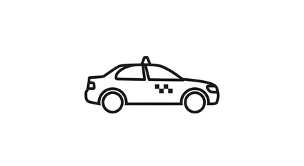 Fototapeta premium Simple black line art icon of a taxi car with a checkered pattern on the door