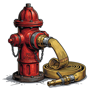 Realistic Hydrant and Fire Hose Vector Illustration | Hydrant und Feuerwehrschlauch als T-Shirt-Design