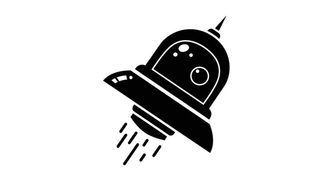 Black minimalist UFO flying saucer icon on white background