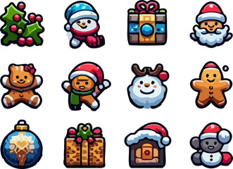 Fototapeta premium Highly Detailed Vector Art Set of Christmas Decorations in Cute Cartoon Style for Festive Holiday Branding and Winter Season Logo Simbol with Celebrations Aesthetic