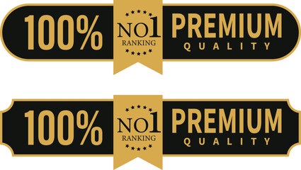 Fototapeta premium 100 percent premium quality satisfaction guaranteed, number 1 ranking. Vector circles, ribbons, stars, and gold colors isolated on white.