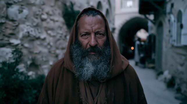 Prophet Jeremiah walking solemnly through the ancient streets of Jerusalem