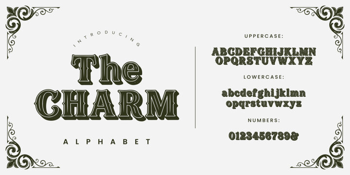 The Charm alphabet vector font bold retro serif layered typeface letters for poster