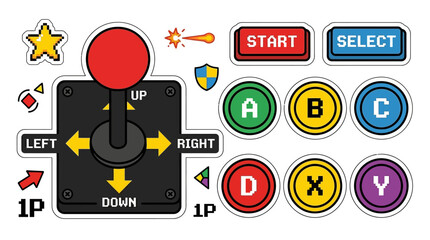 Retro Arcade Joystick and Buttons Pixel Art © asepta