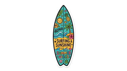 Surfboard with Summer Aloha Beach Vibes and Tropical Elements © asepta