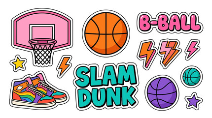 Basketball Slam Dunk Stickers: Sneakers, Hoop, Balls, Stars & Lightning © asepta