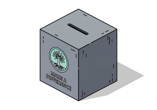 Isometric donation box with a tree icon and make a difference text