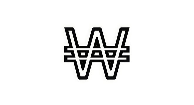 Currency - Korean Won Symbol Bold Outline Double Line Graphic Icon Design on White Background