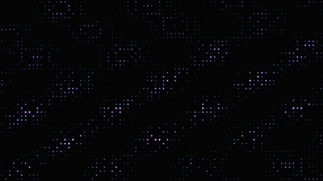 Abstract digital grid of glowing dots changing color on black backgrou