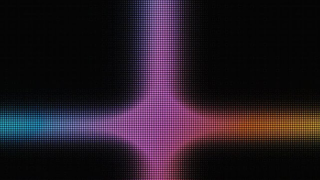 Abstract colorful LED grid with intersecting rainbow light beams