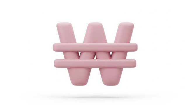 Finance - 3D Rendered Pink Korean Won Currency Symbol with Two Horizontal Bars on White Background