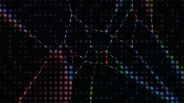 Colorful digital halftone grid with abstract geometric network pattern