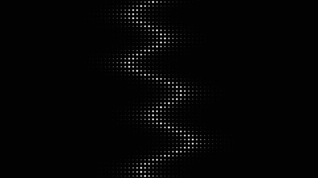 Abstract vertical zigzag wave of white halftone dots on black