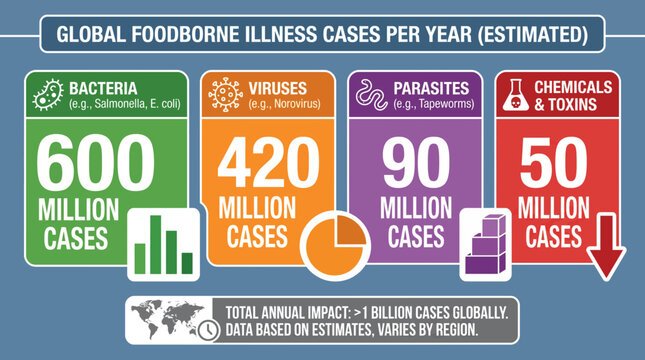 Global Statistics Infographic on Foodborne Illness Cases per Year