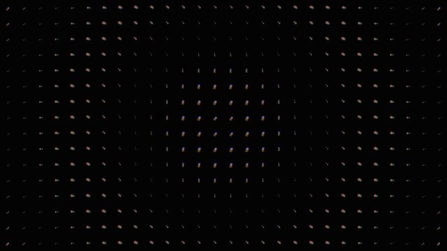 Abstract digital grid of colorful glowing dots on black