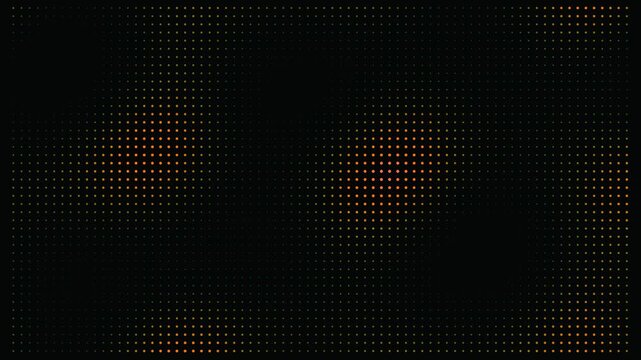 Glowing orange and green halftone dot pattern on black background
