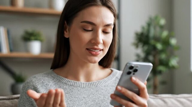 Woman using smartphone for smart shopping in living room