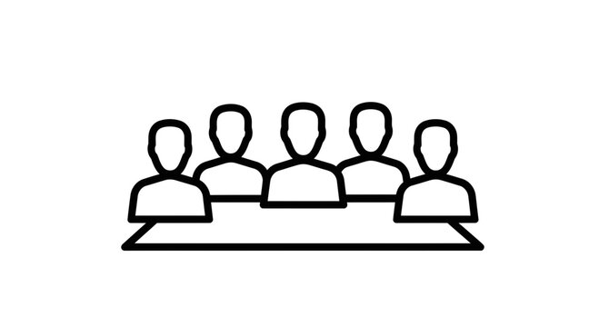 Team Meeting Icon: Group of People Sitting at Table, Business Collaboration Concept