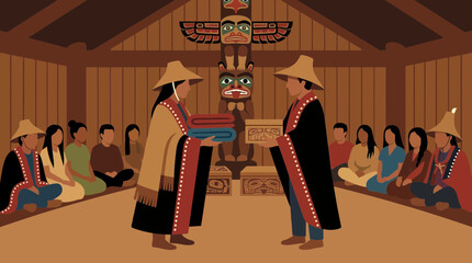 Potlatch Ceremony Gift Exchange Among Pacific Northwest Tribes © Bima