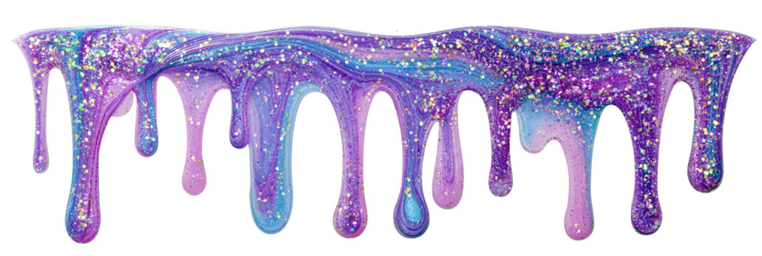 purple rainbow glitter slime splash isolated on white transparent background - design element cut-out object