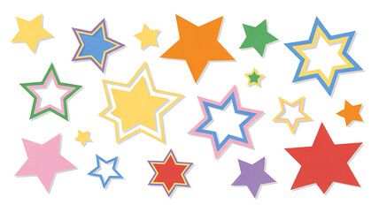 Fototapeta premium A collection of colorful paper stars arranged in a scattered pattern against a white background.
