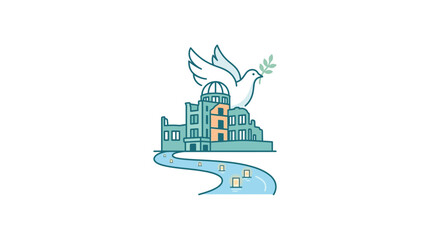 Naklejka premium Hiroshima Peace Memorial and Dove Illustration