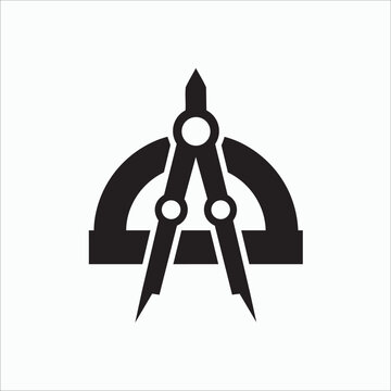 Minimalist drafting compass and protractor icon for architecture and design