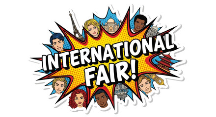 Fototapeta premium International Fair Pop Art Illustration with Diverse People and Landmarks