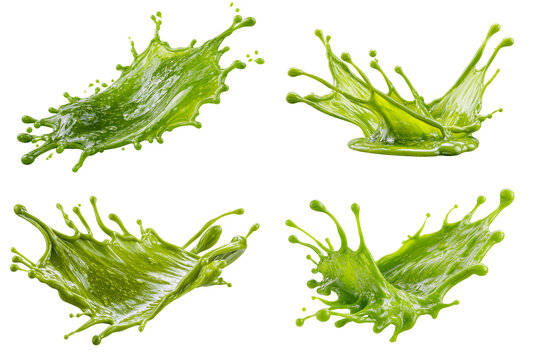 green slime splash set isolated on white transparent background - design element cut-out object collection