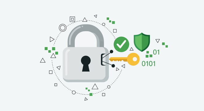 Digital Security Lock with Key and Shield Icon