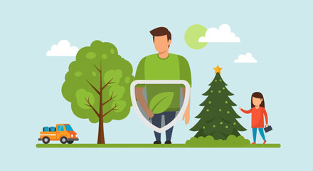 Obraz premium Man protecting nature, sustainability, eco-friendly lifestyle