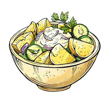 Colorful Potato Cucumber Pepper Salad Bowl with Herbs