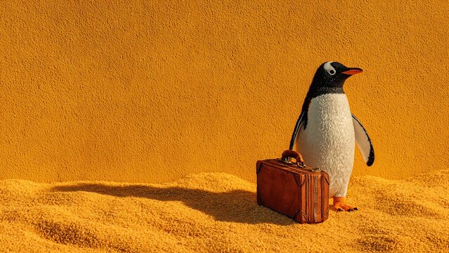 Gentoo Penguin Holding Suitcase Travel Adventure Concep